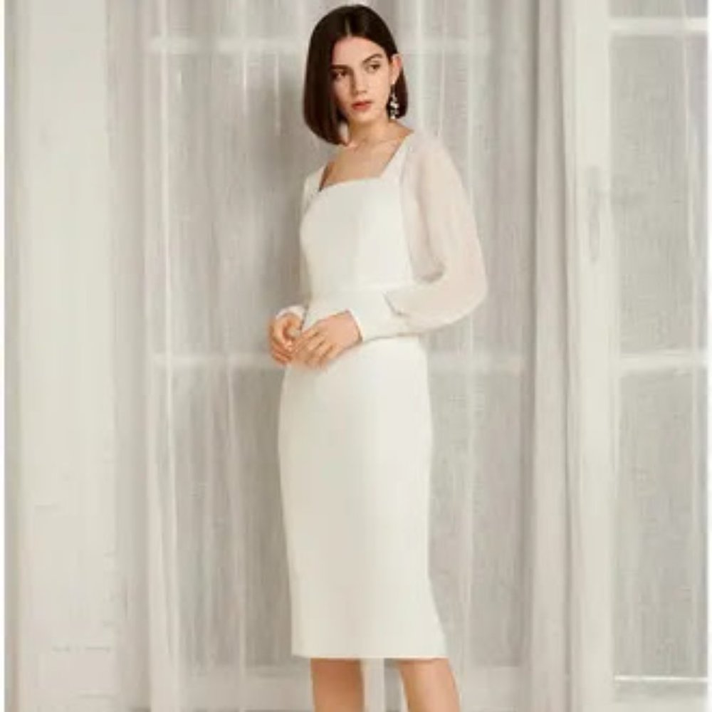 JJ's House Ivory Square Neck Pencil Dress